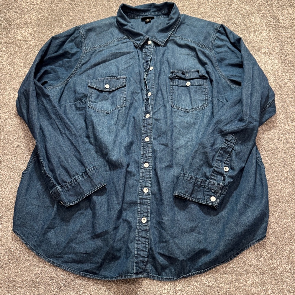Torrid Denim Shirt Womens 2 Blue Denim Chambray Cotton Western Casual Utility